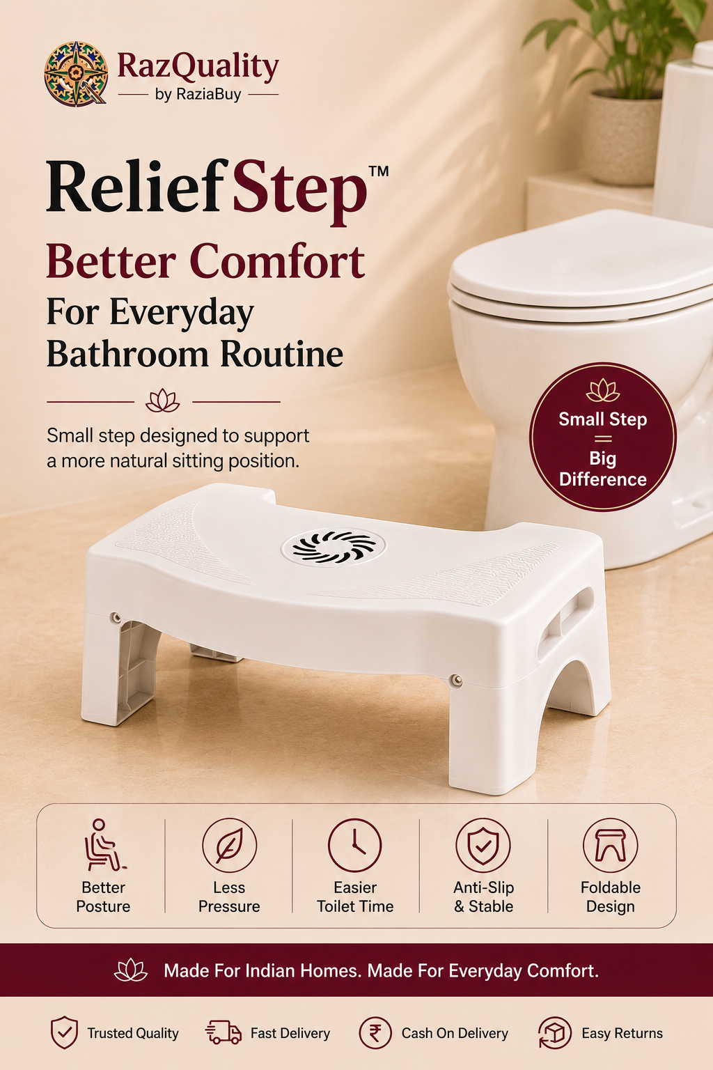ReliefStep™ - Foldable Toilet Stool That Helps Reduce Pressure & Bathroom Time